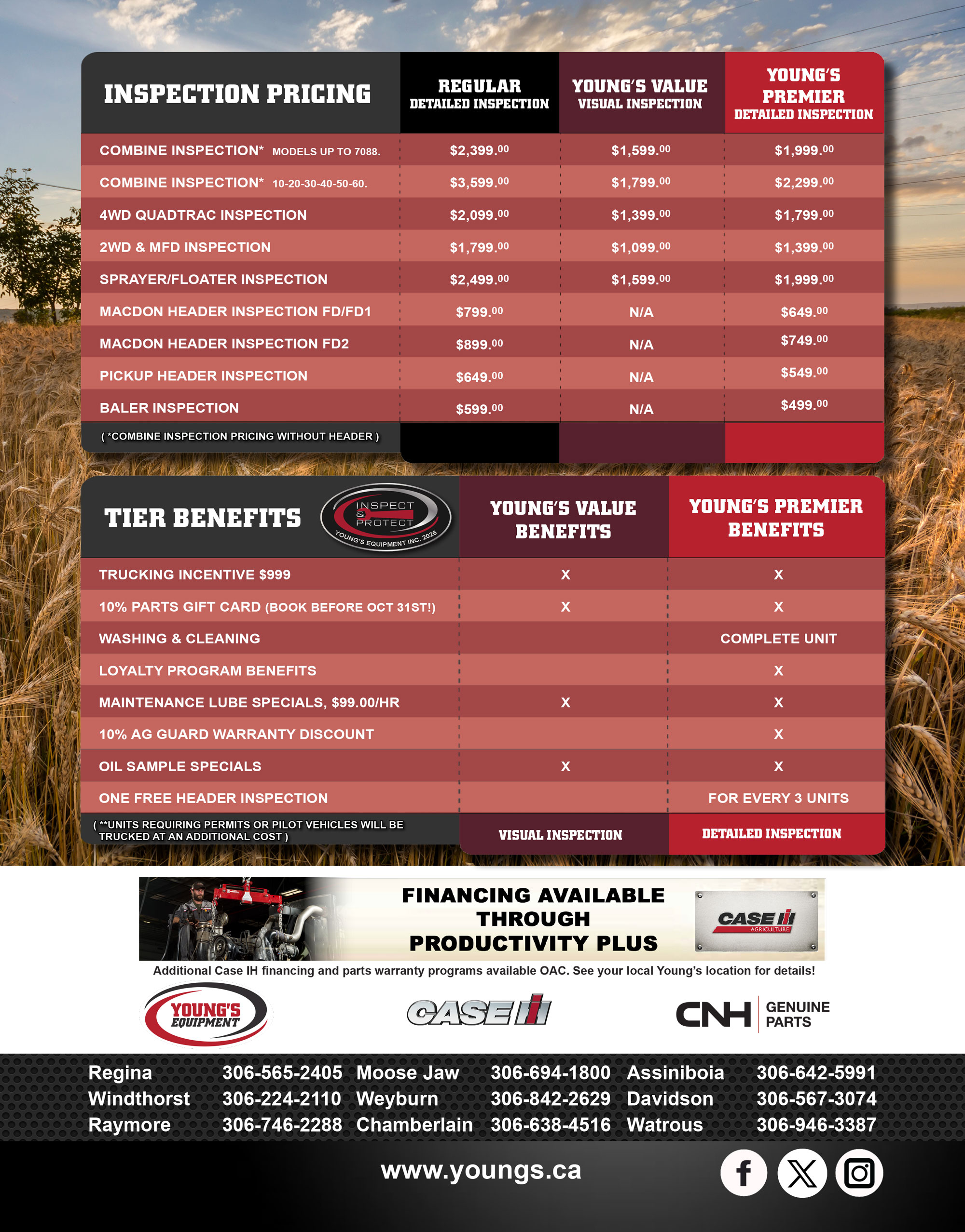Combine Inspections, Quadtrac inspections, Tractor Inspections, Sprayer Inspections, Header Inspections